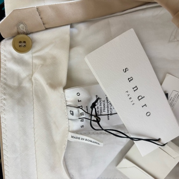 NWT Sandro Paris Women’s High Waisted Trouser E15 Prest Beige Cotton Pants-Sz 42 - Picture 6 of 7